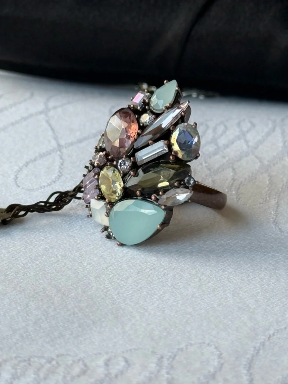 Juicy Couture Crystal Cocktail Ring Adjustable Multicolor Statement NWT